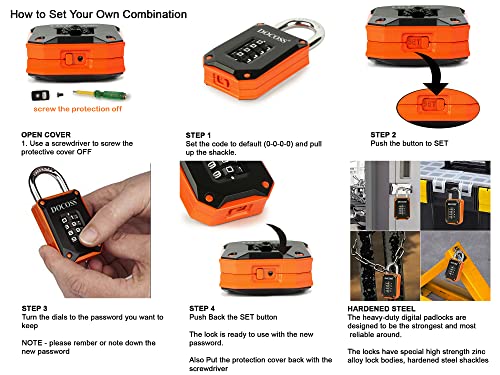 Image of DOCOSS Zinc Strong Number Lock for Door /Combination Padlock, Gate, Gym Locker - Orange Black (1 Pack)