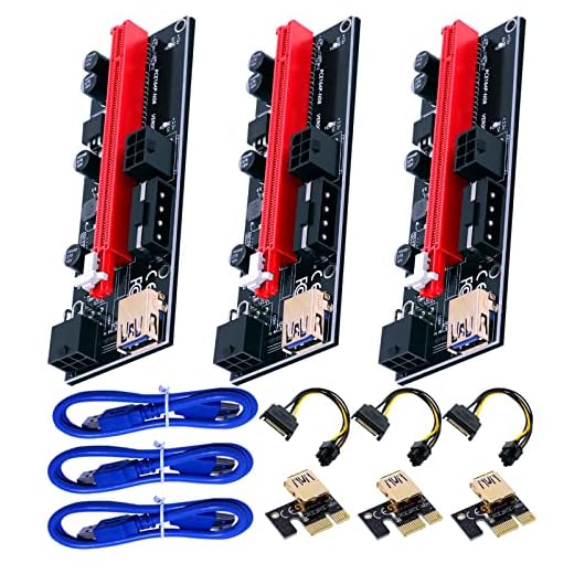 IIAzimps PCIE Riser 009S GPU Riser Adapter Card PCI-Express 1X to 16X Extension Cable Risers Graphics Mining Card for Bitcoin Litecoin ETH Miner Rigs (3 Pcs Pack)