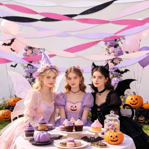 Image of Pastel Halloween Crepe Paper Party Streamers for Pink Halloween Decor