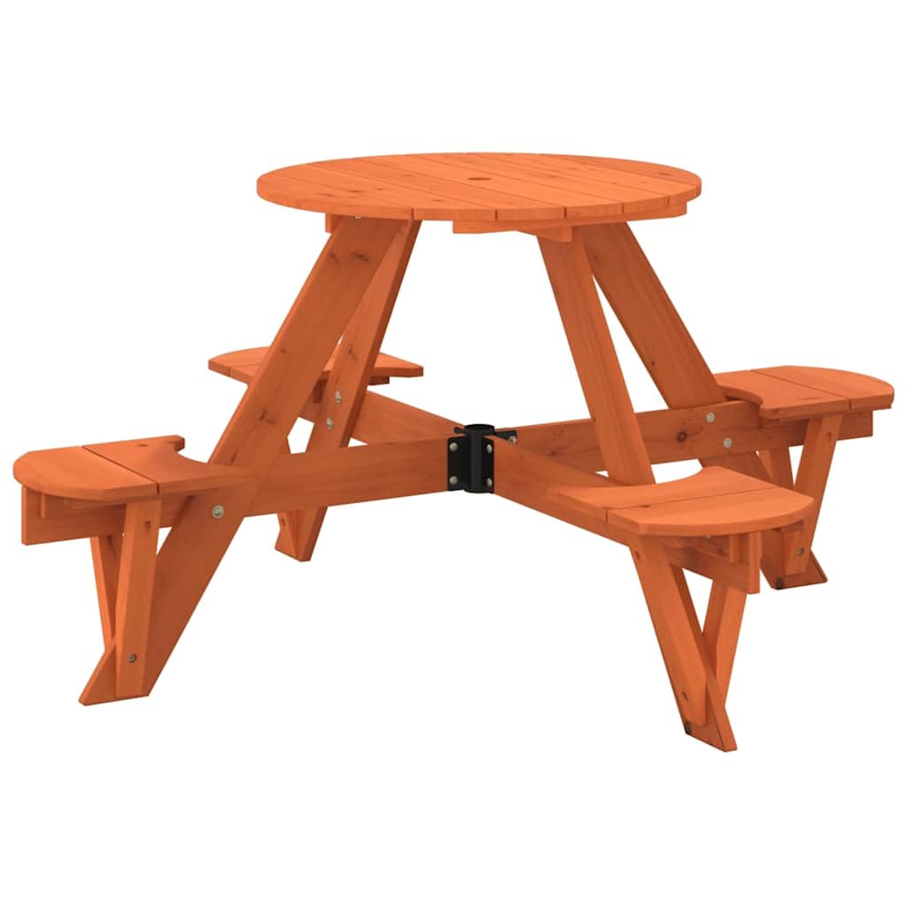 Tavolo da picnic per 4 bambini, in legno di abete massiccio, rotondo, con foro per ombrellone, 120 x 57 cm, per terrazza, balcone, veranda, campeggio, barbecue, feste, all'aperto