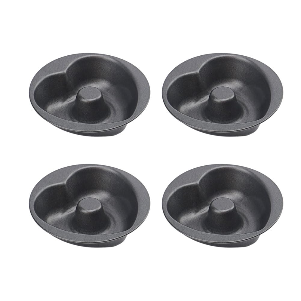 4pcs 3 Inches Fluted Mini Cake Pan Nonstick Fluted Cake Pan Carbon Steel Tube Oven Baking Molds with Novelty Shape for Cupcake & Tart (Heart)