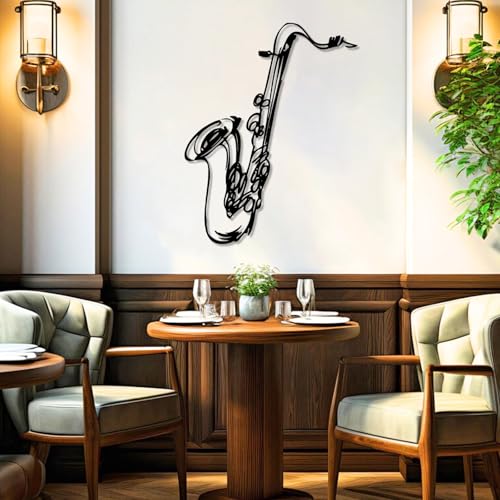 Décoration murale saxophone blanc 90x70 cm en métal pour salon