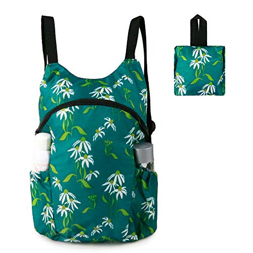 Green Flower Lightweight Packable Backpack with Zipper Pocket Foldable Hiking Daypack Water Resistant