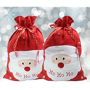 Lot de 2 sacs Motif Père Noël avec inscription « Ho Ho Ho » 50 x 72 cm