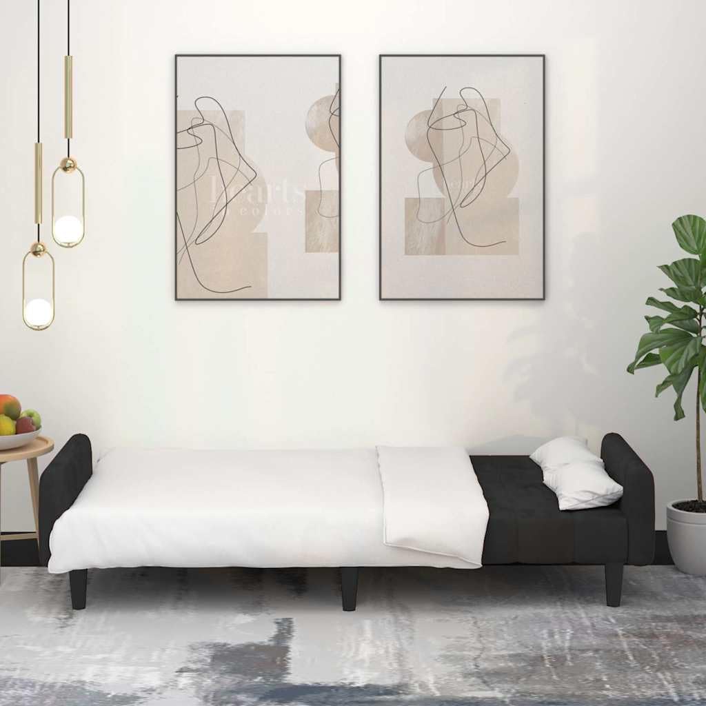 Sofa z funkcją spania 2-osobowa, czarna, aksamitna, z miejscem do przechowywania, 220 x 84,5 x 69 cm, funkcja 2 w 1, stabilna drewniana rama, wygodna tapicerka, nadaje się do salonu, pokoju