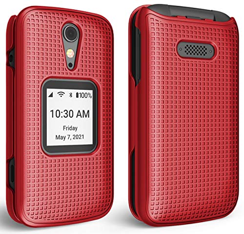 Case For Jitterbug Flip2, Nakedcellphone [Red] Protective Snap-On Hard Shell Cover [Grid Texture] For Jitterbug Flip 2 Phone (Aka Lively Flip) (4053Sj7) #TOP2