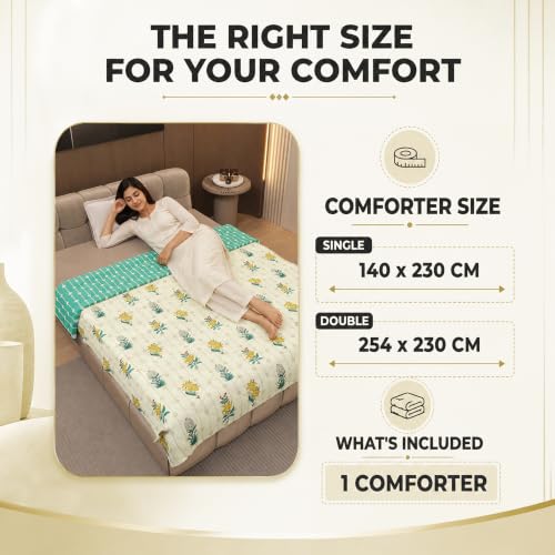 Image of Divine Casa 120 GSM Microfiber Single Comforter | Reversible Quilt with Soft Floral Print | Lightweight Cozy Bedding Blanket | 230 x 140 CM | Cream Ivory