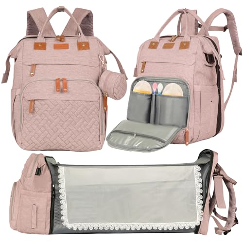 Image of XTGVZ large diaper bag backpack，baby bag with changing station for Boys Girls，Multifunctional Diaper Bag，Mommy Bag With USB Charging Port（Pink）