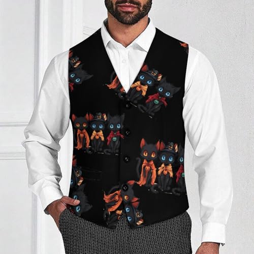 Halloween-cat Mens Slim Fit Suit Vest Dress Waistcoat Casual Business Vest2