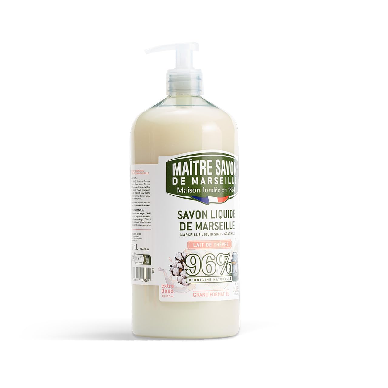 Mistrz Mydło marsylia - Mydło marsylia w płynie Mleko kozie - 1L - 96% pochodzenia naturalnego