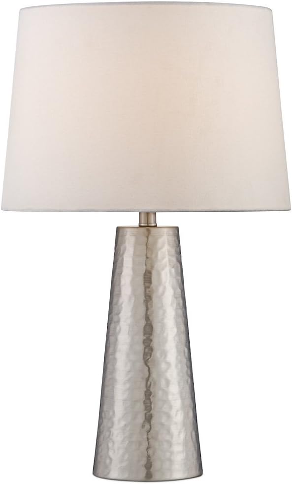 360 Lighting Modern Table Lamp 25 3/4" High Silver Leaf Hammered Textured Metal Off White Fabric Drum Shade Decor for Bedroom Living Room House Home Bedside Nightstand Office Kids Family