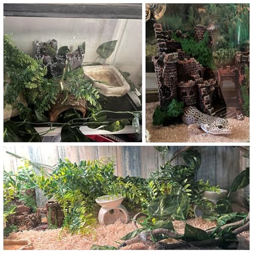 Image of Tank Accessories for Bearded Dragon Include Resin Classical Castle Reptile Hammocks Climb Habitat Hanging Jungle Vines Flexible Leaves Climbing Decor for Chameleon Lizard Gecko Spider(6 PCS)