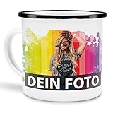 Tasse selbst individuell gestalten/Personalisierbar mit eigenem Foto Bedrucken/Fototasse/Motivtasse/Werbetasse/Firmentasse mit Logo/Emaille - groß - Rand Schwarz