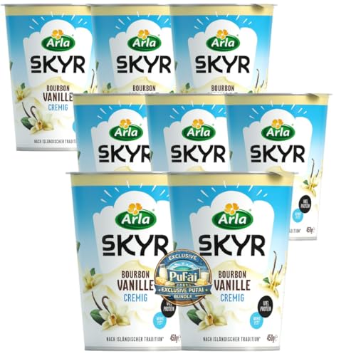 PUFAI Bundle – ARLA Skyr Vanille 450 g x 8 | Frisches Milchprodukt nach isländischer Art | Kühlpflichtiges Vorratspack