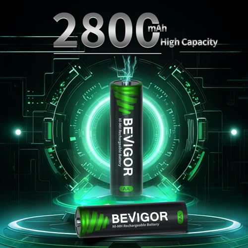 BEVIGOR Rechargeable AA Batteries with Charger, 10 Pack 2800mAh High Capacity Ni-MH Double A Batteries with Smart 8 Bay Smart Battery Charger, USB Fast Charging - Image 3