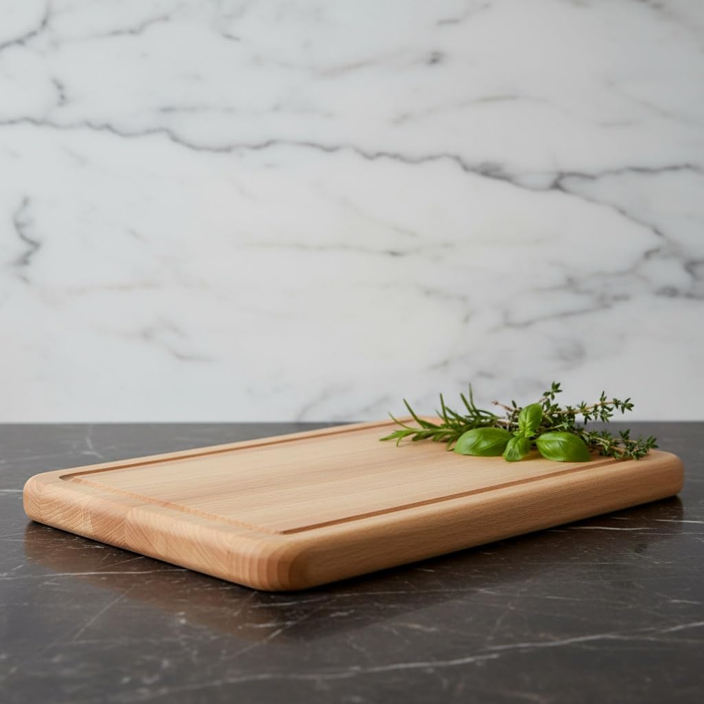 Tagliere in legno massello di faggio oliato, 38 x 25 x 2 cm, con scanalatura, qualità artigianale austriaca, per cucina e servire