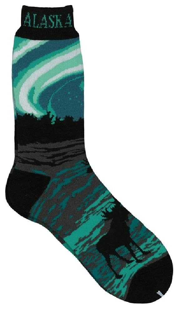Alaska Northern Lights Moose Unisex 9-12 Plush Boot Towel Lounge Socks