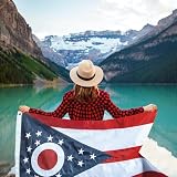 Anley EverStrong Series Drapeau de l'État de l'Ohio brodé 0,9 x 1,5 m – En-tête brodé et en toile robuste – 4 rangées de coutures – Drapeaux de l'État de l'Ohio en nylon avec œillets en laiton