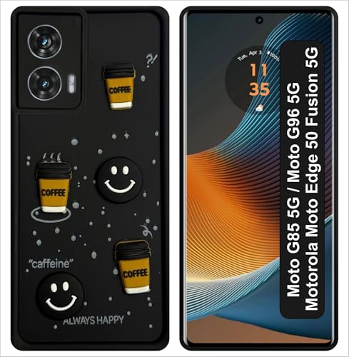 Image of SBMS Silicone Back Cover Case for Motorola Moto Edge 50 Fusion /G85 /G96 5G | Cute Fun 3D Cartoon, Coffee Design Silicone Case | Camera Protection Bump | Shockproof Case for Moto G85 (Coffe Mug Black)