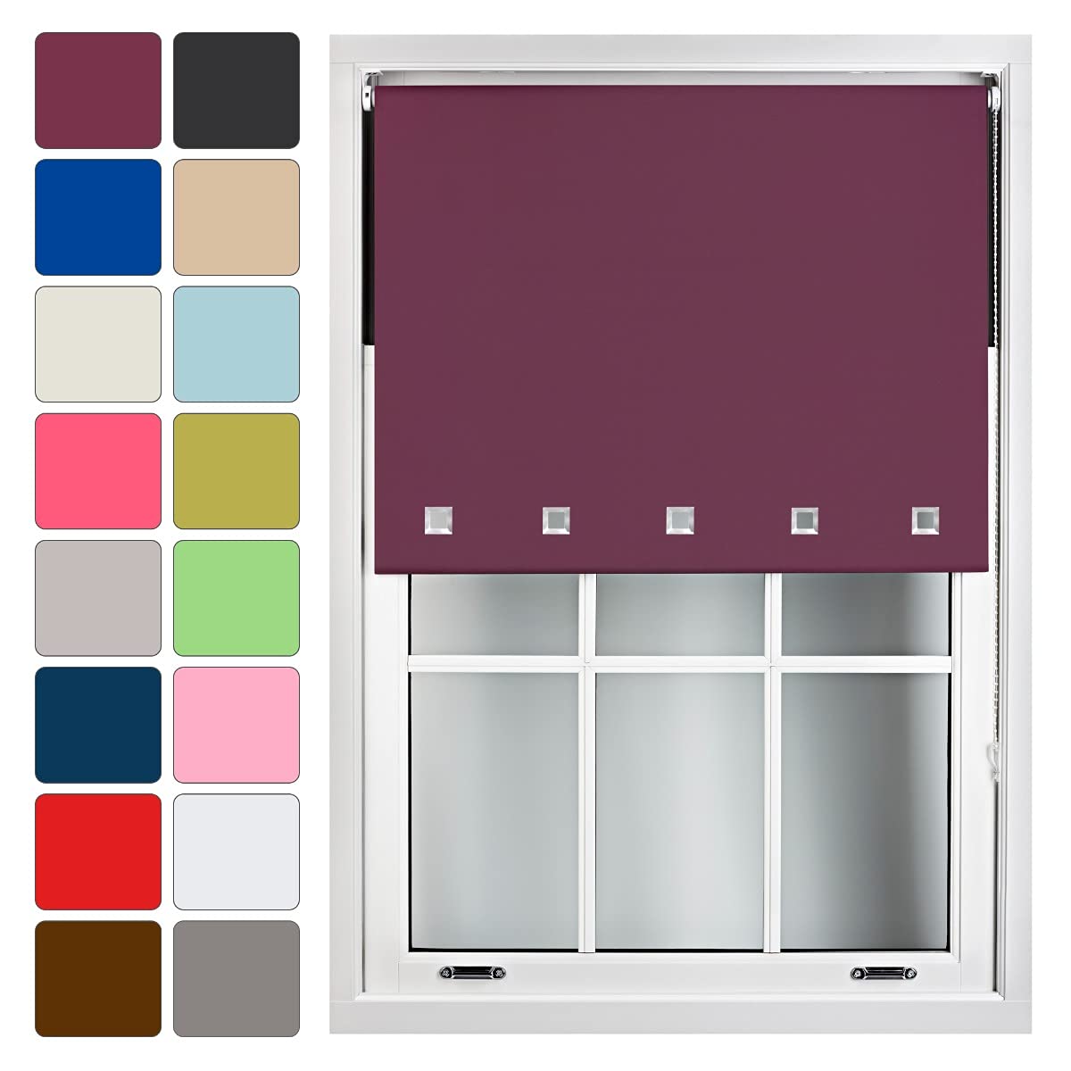 FURNISHED Blackout Blinds Roller Shade Window Blind with Chrome Square Eyelets Customized Width Made to Measure, Aubergine, 180cm x 165cm