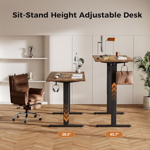 Image of Agilestic Electric Standing Desk, 55 x 24 Inches Height Adjustable Desk, Sit Stand up Desk for Work Office Home, Splice Board, Rustic Brown