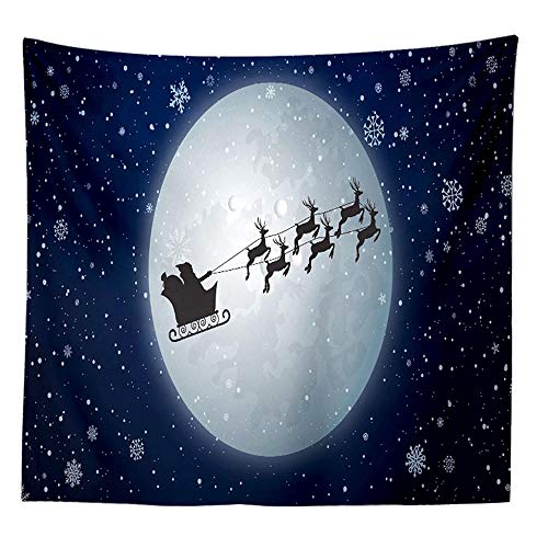 Hakona タペストリー クリスマス飾り おしゃれ 壁飾り 満月 雪の夜 サンタとエルク 壁掛け クリスマスツリー 欧米風 インテリア 装飾布 デコレーション 多機能 パーティー リビング 窓 お店 個性ギフト 人気 お祝い(150*100)