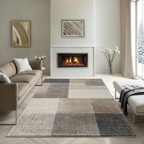 the carpet Pearl   Alfombra Moderna de Pelo Corto denso para salón Dormitorio, Corte de Contorno, patrón geométrico, patrón Ondulado, Beige, 160 x 220 cm