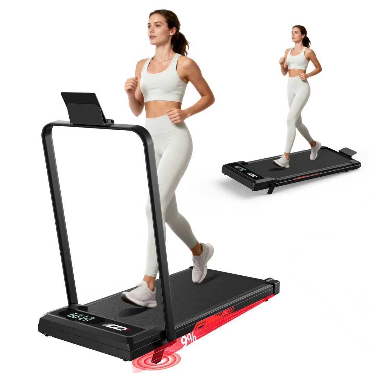 Tapis Roulant Elettrico Pieghevole, 9% Pendenza, 1-10 km/h, 3,0 CV