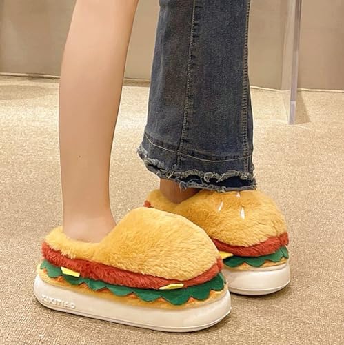 Solyinne Cute Burger Slippers for Women Men,EVA Non Slip Cartoon Fuzzy Slippers Winter Plush Warm Slippers for Home Indoor Outdoor3
