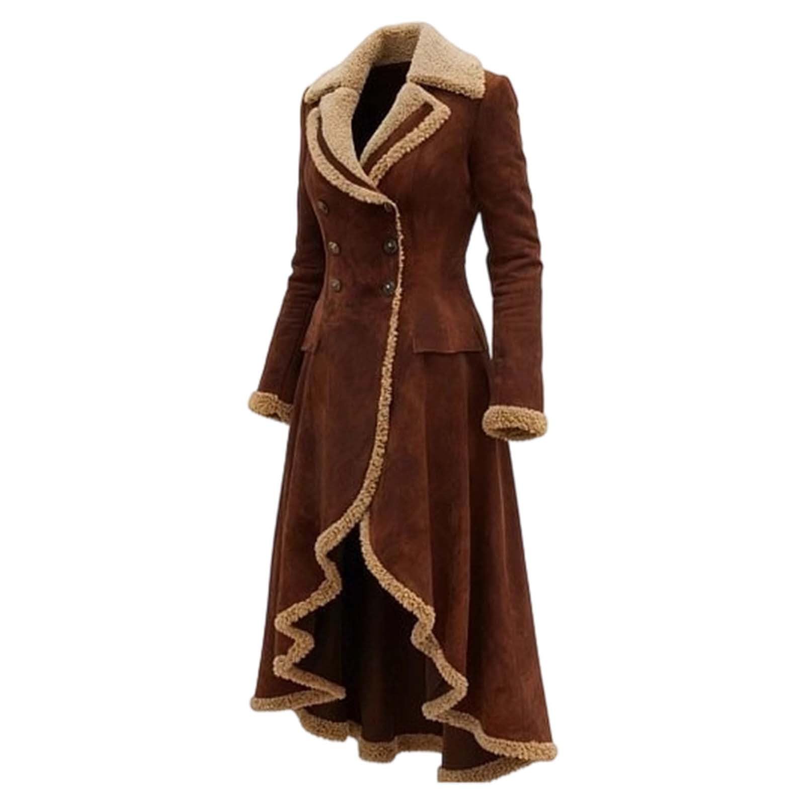 Wintermantel Damen Lang Gefüttert Fleecejacke Ledermantel Revers Mantel Trenchcoat Umlegekragen Kunstpelzmantel PU Lederjacken