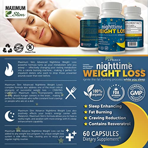 Maximum Slim Advanced Nighttime (Fat Burning) Weight Loss with African Mango, Green Tea, Resveratrol, and Maqui Berry,Will Help You Lose Weight While Sleeping and Maintain Sleep, 60 Count - Image 7