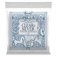 Nylon guitar strings for classical guitars. Basses are wound with silver-plated copper for warm, rich tone. Trebles are black nylon. Medium tension. Tie-on ends. .028, .032, .040, .030, .036, .044