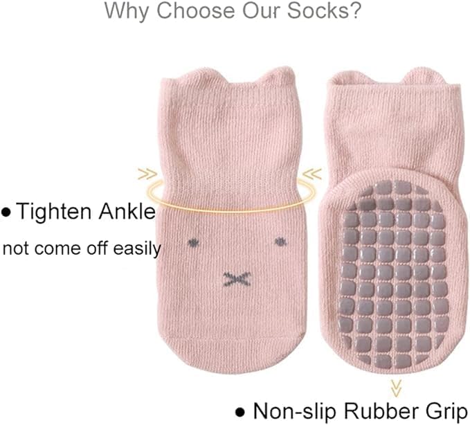 Cartxomy Slip Ankle Length Socks with Non Skid Rubber Grips for 1-3 Years Kids, Boys & Girls (Pack of 5 Pairs), Assorted 3