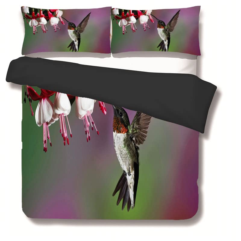 Housse de Couette 240 x 260 en Microfibre Supérieure Parure Lit Oiseau Violet Durable