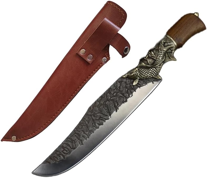 Meat Cleaver Knife, 8.3 Inch Handmade Knife 7Cr17 High Carbon Steel Hunting Machete Cleaver Kitchen Knives Copper Decorative Handle Fish Knife With sheath