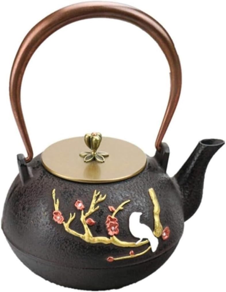 WTQZFRNSB Ceramic Teapot, 40.5oz/1.2L Teapot Cast Iron Tea Pot Japanese Teapots Magpie Plum Tea Kettle for Home Kitchen Restaurant Cast Iron Tea Kettle/9860
