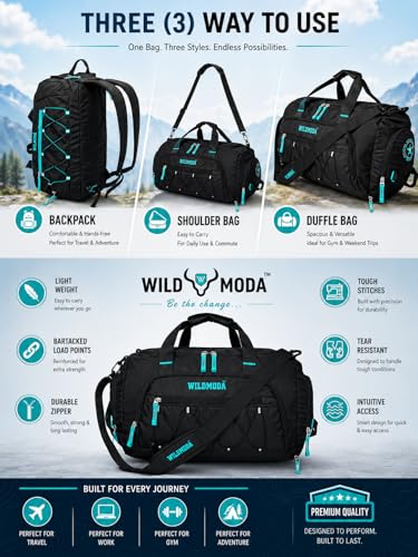 Image of 50L Gym Duffel Bag | Large Travel Sports Bag for Men & Women (Black & Blue)