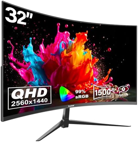 Gawfolk 2K Curved Monitor, 32 Inch QHD 2560x1440p 75Hz, Flicker-Free ...