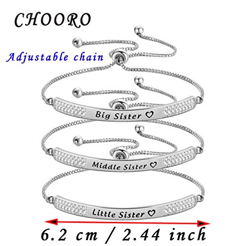 Chooro Best Friend Jewelry Big Sister Middle Sister Little Sister Bracelet Set Sisters Rhinestone Bracelet Wedding Gifts For Sisters Bestie (Sister Set Of 3 Br S) #TOP1