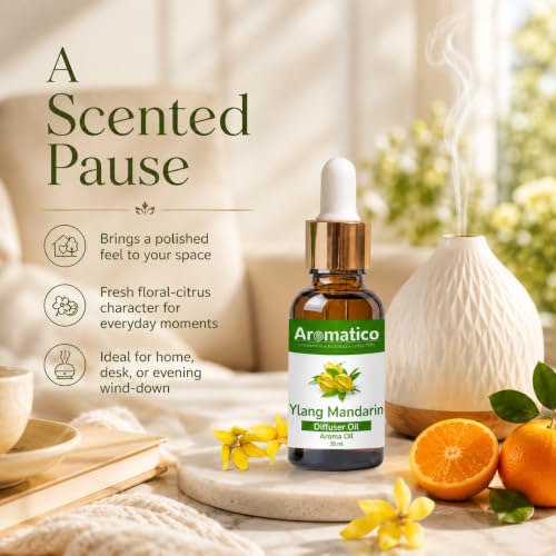 Image of AROMATICO Ylang Mandarin Diffuser Oil | Long Lasting Scented Home Fragrance | Natural Essential diffuser Oil Fragrance Sleep & Pure Aromatherapy 30ML