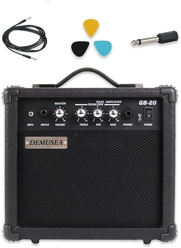 Miniatura 11 de Amplificador de Guitarra Eléctrica de Bajo de 20 W en Negro, Portátil, Mini, Práctico, con Jack para Auriculares, Entrada Auxiliar, Control de Negro