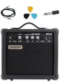 Electric Bass Amplifier 20w Bass Amp Black Color Treble Middle Bass and Mp3 Portable Size with Noiseless Cable Picks 6.5''into3.5'' Adapter Easy for Travel Practice for Beginner Starter (BLK)
