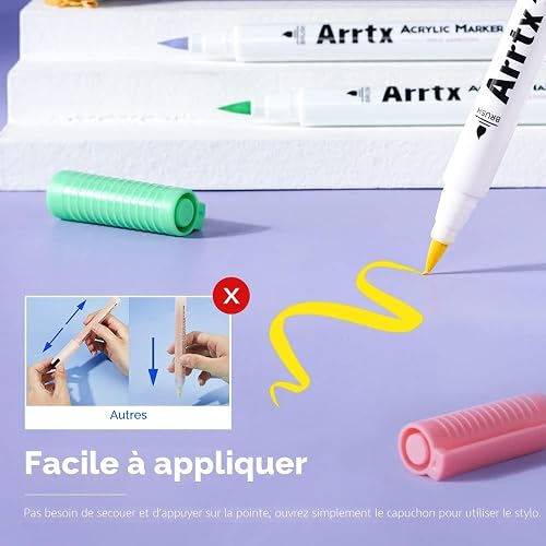 Arrtx 30 Colors Acrylic Paint Pens for Rock Painting, Extra Brush Tip, Water Based Paint Markers for Stone, Glass, Easter Egg, Wood and Fabric Painting-No Toxic,No Odor - 4