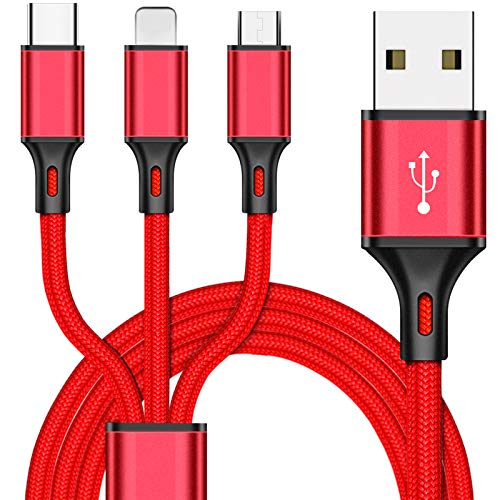Image of SYGA One to Three Data Cable Weaving 2.8A Fast Charge Three-in-One Mobile Phone Data Cable Three-Head Synchronous Charging Cable (Red)