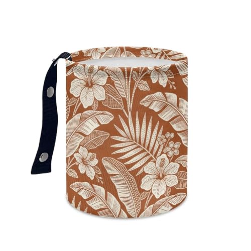 Image of Tropical Flower Print Car Trash Can Portable Collapsible Back Seat, Front Console, Floor, or Hanging Waste Basket Car Garbage Bag