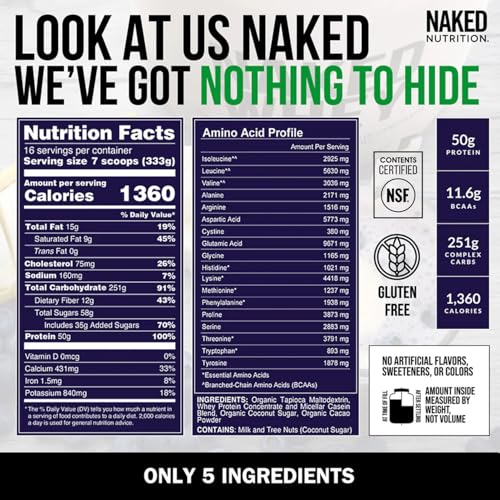 NAKED Chocolate Mass Gainer - All Natural Weight Gainer Protein Powder - 12LB Bulk, NSF Certified, GMO Free, Gluten Free & Soy Free. No Artificial Ingredients - 1,360 Calories - Image 6