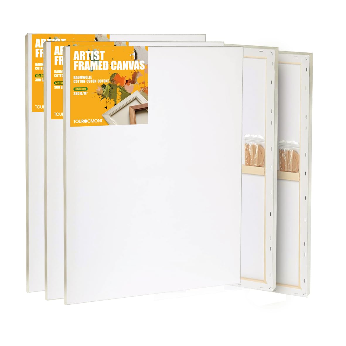 Keilrahmen 5er Set Leinwand 60x80 cm aus 100% Baumwolle 380 g/m² Leinwand Set Maltuch zum Malen