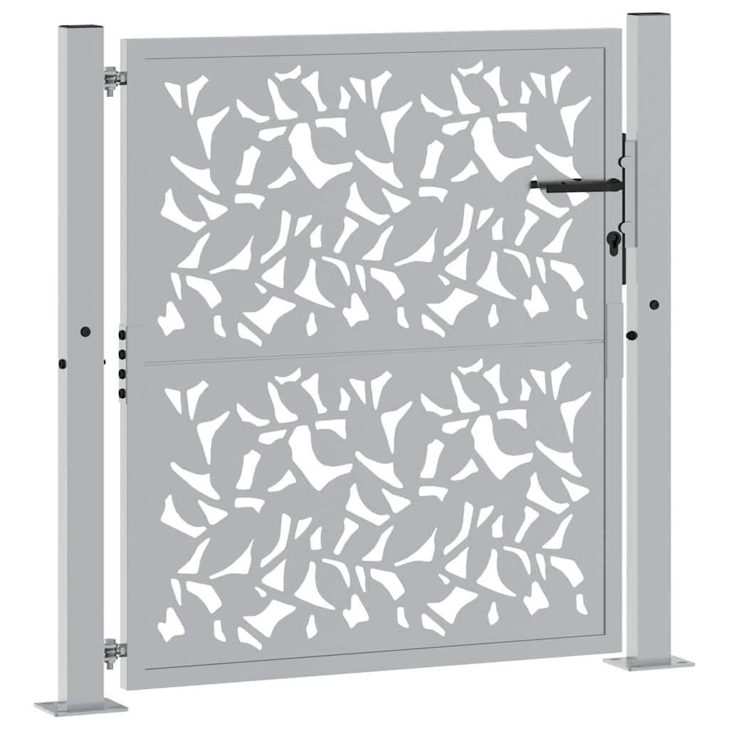 vidaXL Porte de Jardin Acier résistant aux intempéries Design Feuilles, Porte de clôture, Porte extérieure, Porte en métal, Porte de sécurité