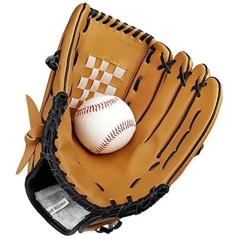Baseball Glove with 1 Ball, Sports Batting Gloves with Baseball PU Leather Right Hand Throw 10.5"/12.5" for Kids Youth Adults Cover