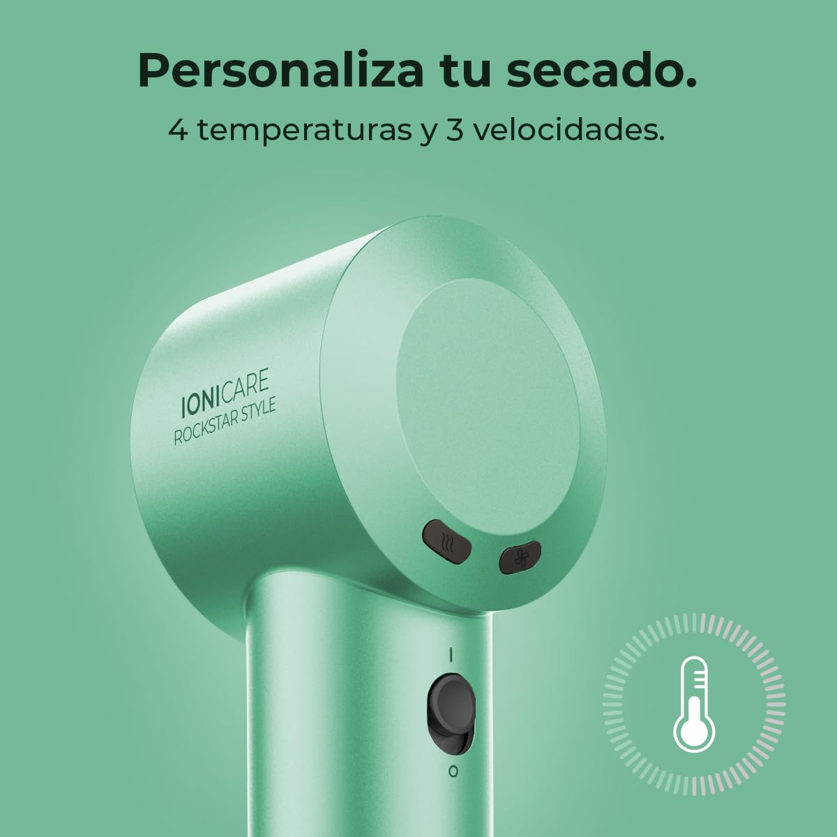 Cecotec Ionicare Rockstar Style Green suszarka do włosów, bardzo kompaktowa i lekka suszarka do włosów, silnik 1500 W 110000 obr./min, generator jonów, 4 temperatury, 3 stopnie prędkości, cicha praca: